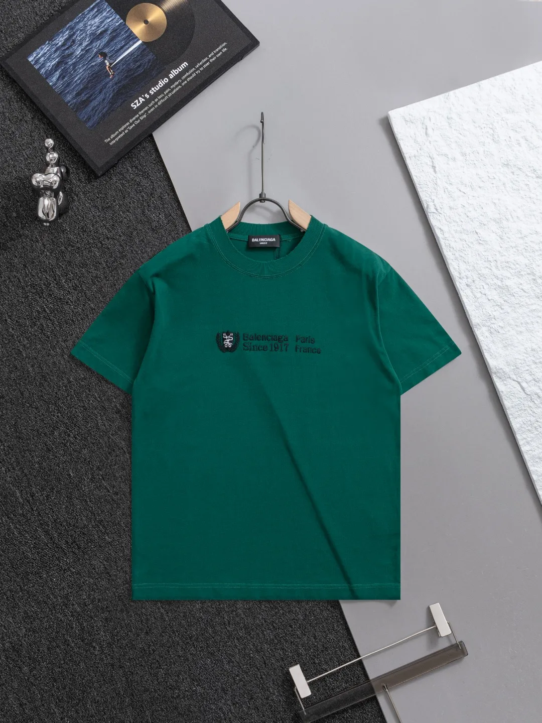 P100✨🔥 [BALENCIAGA] 2026FW short-sleeved T-shirt Premium 26s double yarn 300g fabric embroidery fraying process Color: Black White Green Size: S M L XL 2XL
